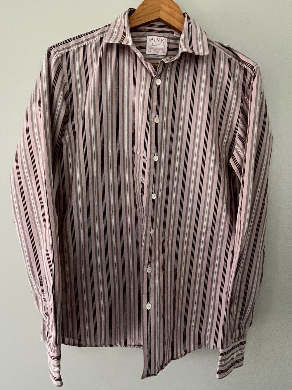 Thomas Pink Striped Dress Shirt Mens 15 38